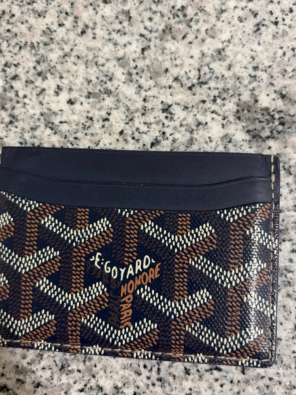 Goyard Navy, Brown & Cream Card Holder - Goyardine Chevron Pattern